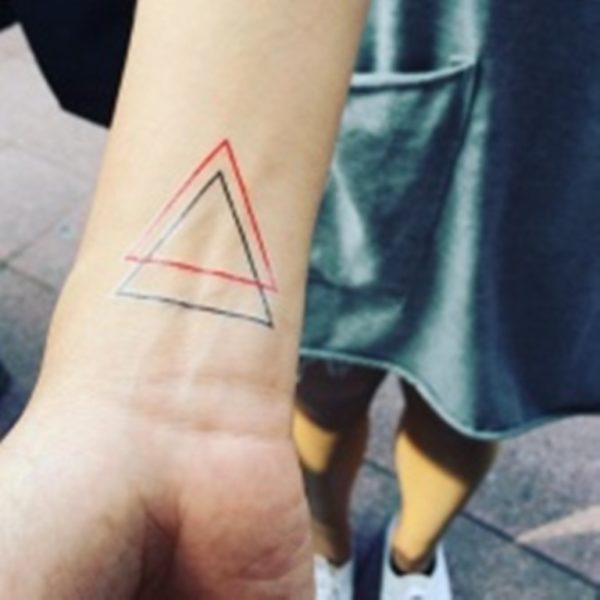 Red Blue Triangle Tattoo On Wrist