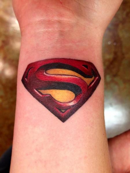 Red Superman Wrist Tattoo