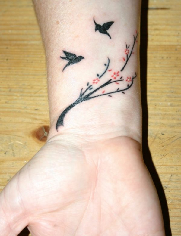 Red Vine Flower Tattoo On Wrist