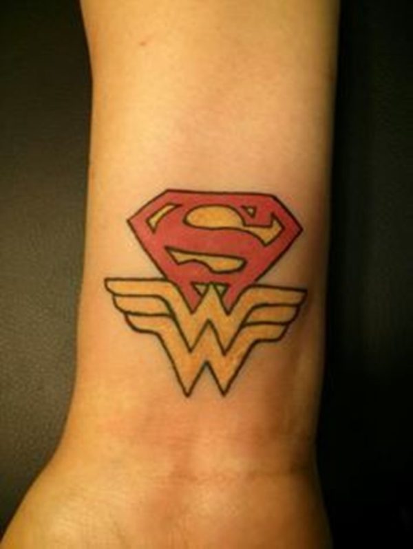 Red Yellow Superman Wrist Tattoo