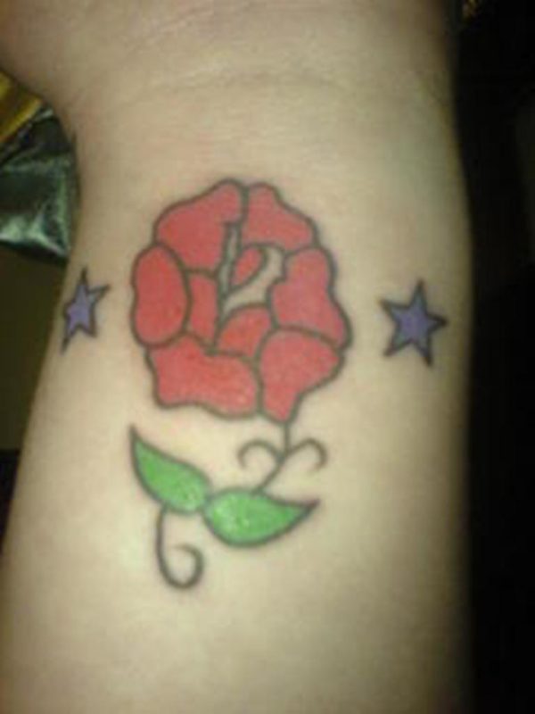 Rose And Star Tattoo On Wrist