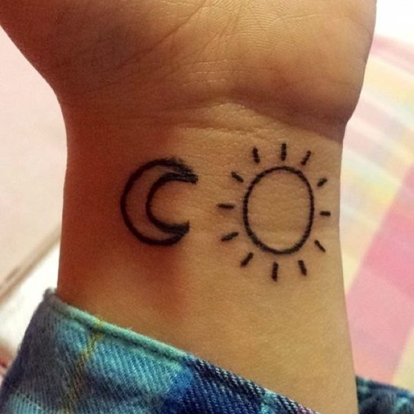 Simple Sun Moon Tattoo On Wrist