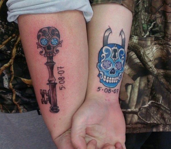 Skull And Key Tattoo On Wrist