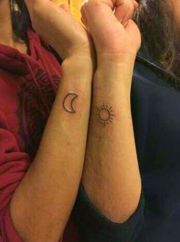 Small Sun And Moon Tattoo On Wrist