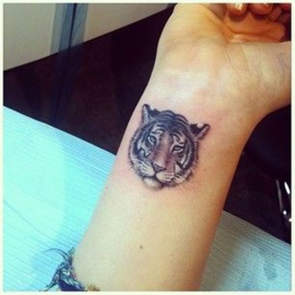 Small Tiger Face Tattoo On Wrist