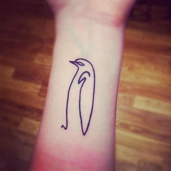 Simple Penguin Outline Tattoo On Wrist