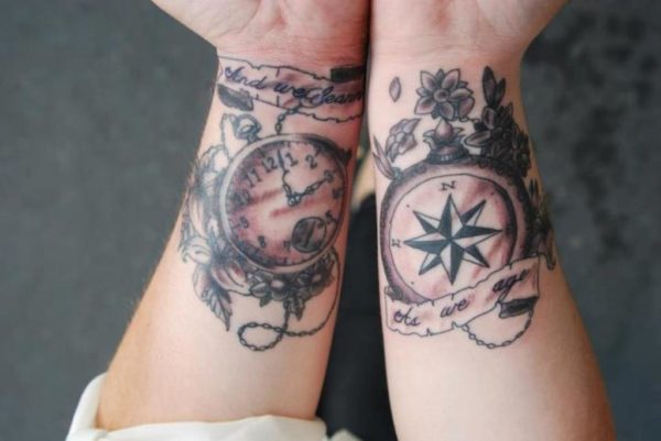 Steampunk Clock Compass Wrist Tattoo