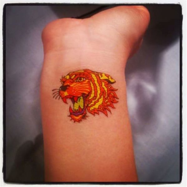Sweet Colorful Tiger Tattoo On Wrist