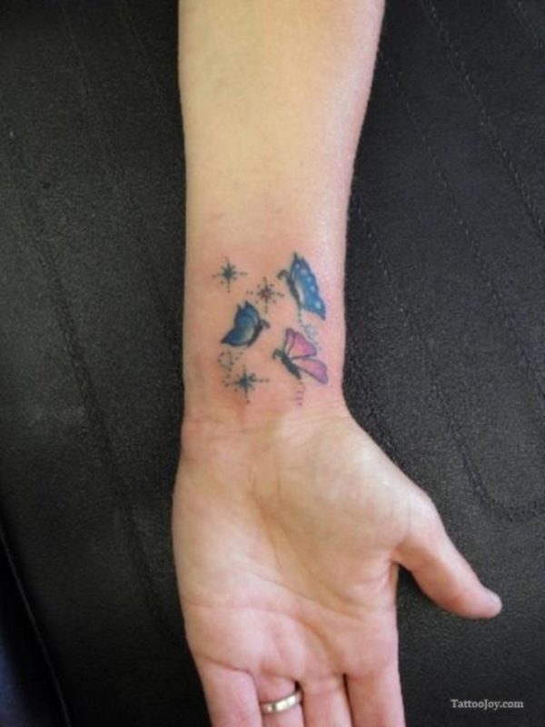 Three Colorful Butterflies Tattoo On Wrist