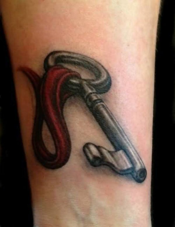 Traditional Key Tattoo On Wrist