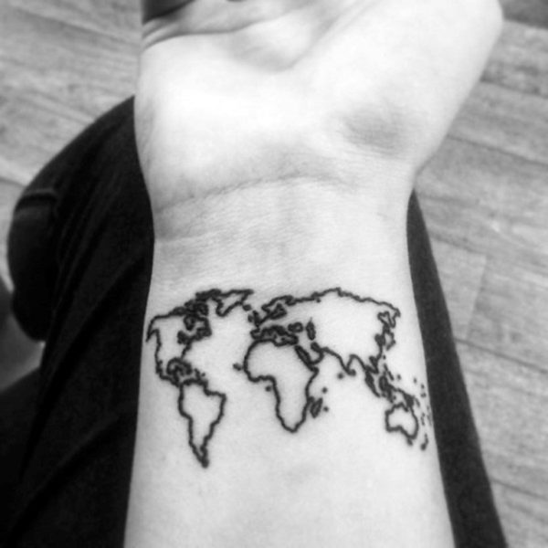 World Map Men Wrist Tattoo